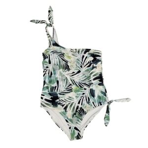 Palm leaf print one shoulder swimsuit size large